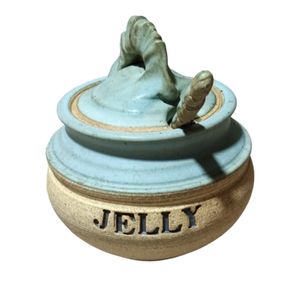 Studio Pottery Jelly Jar with lid and spoon
